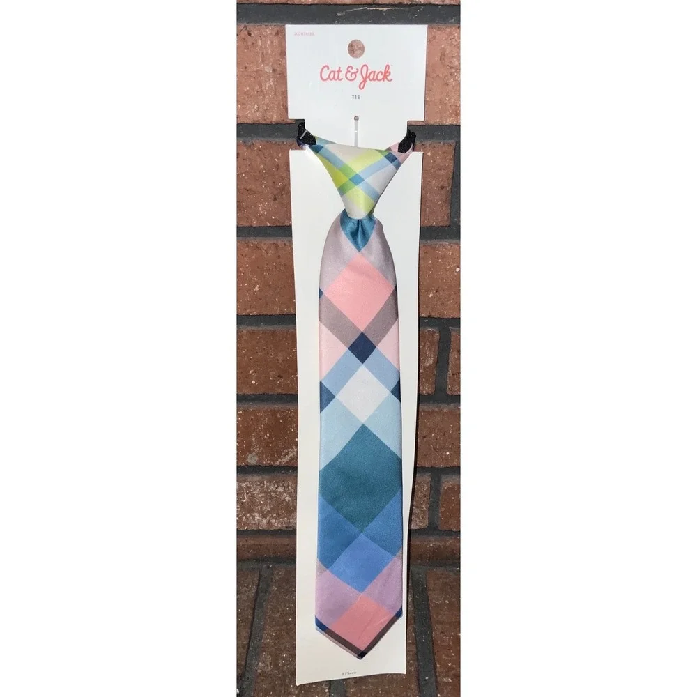 Cat & Jack Boys Plaid Necktie Multi Color Blue Pink Green Size M/L Adjustable
